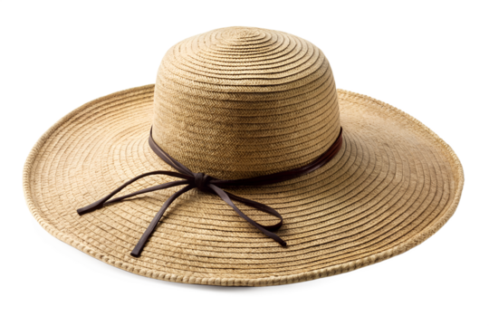 Finely woven straw sun hat with wide floppy brim and decorative tie accents for stylish sun protection
