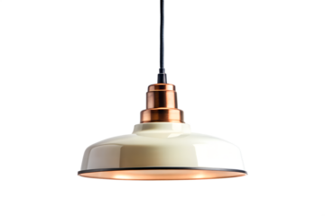 Modern industrial matt white pendant light with warm copper accents and a classic dome shade