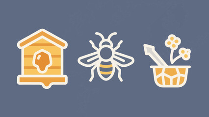 Beehive, Bee, and Honeycomb Vector Art Illustration on a Dark Background