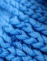 Close-up of textured blue knitted fabric