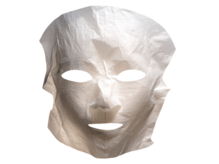 White paper face mask with dark eye openings and mouth image, Isolated On Png Transparent Background