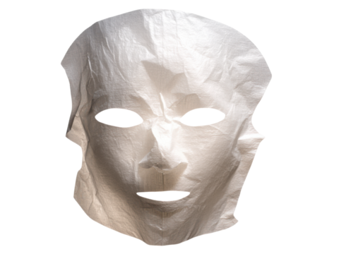 White paper face mask with dark eye openings and mouth image, Isolated On Png Transparent Background