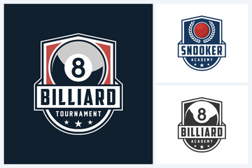 Billiard logo, snooker logo sport design template, snooker team emblem badge, billiard and snooker tournament logo design vector illustration