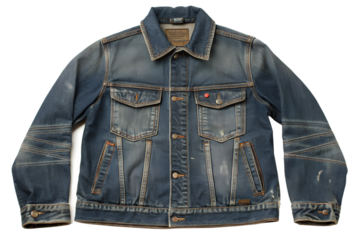 Rugged distressed denim jacket featuring vintage washed fabric and unique patchwork design for a stylish outerwear option