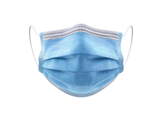Blue pleated medical face covering with white ear loops image, Isolated On Png Transparent Background