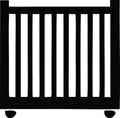Simple dark crib gate with vertical slats and wheels safety barrier for babies and toddlers