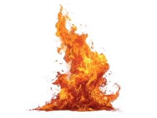 Vibrant orange and yellow flames with white wisps against a black background fire burning, Isolated On Png Transparent Background