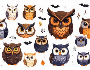 Cute cartoon owls, Halloween theme (1)