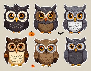 Fototapeta premium Cute cartoon owls, Halloween theme