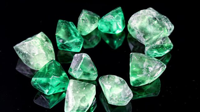 Macro close-up of green gemstones Close-up of green fluorite crystals