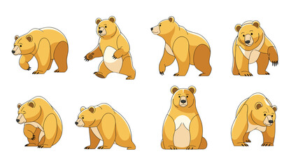 Fototapeta premium Adorable Cartoon Bear Character Pack with Different Poses Isolated on Transparent Background