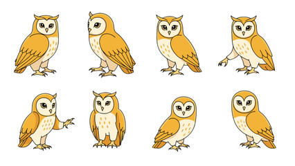 Fototapeta premium Cute Barn Owl Illustrations in Various Poses for Nature and Wildlife Projects Isolated on Transparent Background