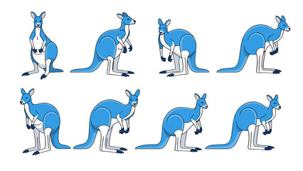 Blue Kangaroo Sprites Animation Sequence Jumping and Standing Isolated on Transparent Background