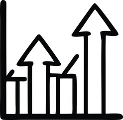 Hand-drawn business growth chart with upward arrows indicating rising performance and increasing success in financial markets