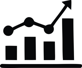Growing business bar chart with upward trend line and arrow showing financial progress and success