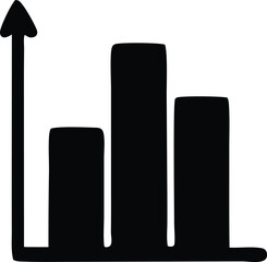 Simple hand-drawn bar chart with upward trend arrow representing growth and progress for business and finance data visualization