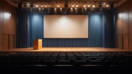 Empty stage with screen and podium