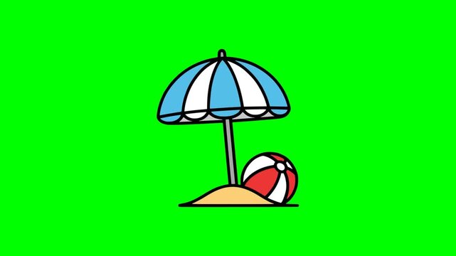 Seaside umbrella on sand with colorful beach ball vector illustration for tropical holiday and travel themes