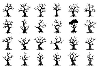 Collection of 25 black silhouette dead trees