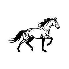 Fototapeta premium Stylized Black and White Running Horse Illustration with Dynamic Lines and Artistic Details