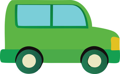 Simple green van transportation vehicle cartoon art isolated cute kid friendly graphic design element