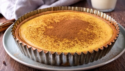 Traditional South African Milk Tart With Cinnamon Topping