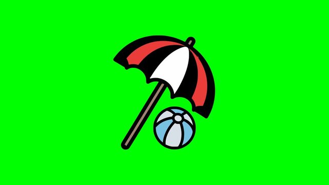 Tropical seaside illustration showing parasol and colorful inflatable ball perfect for holiday themes