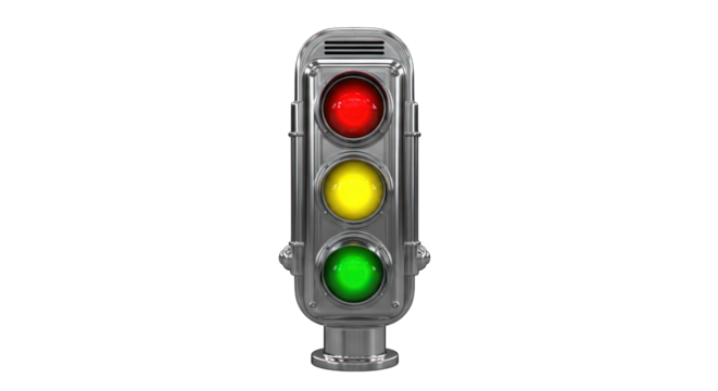 Chrome Traffic Light with Red Yellow and Green Lights.