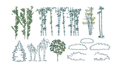 front View Vector Icons of Trees and Plants for Floor Plan and Architectural Design Projects	