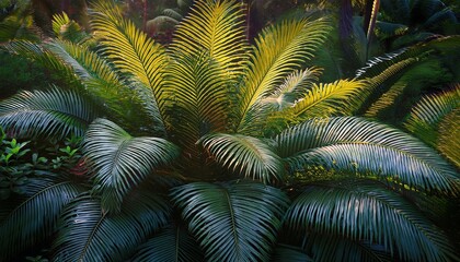 Vibrant Cycad Plants And Ferns Create A Lush Botanical Scene