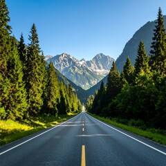 Naklejka premium Scenic mountain road through a lush forest