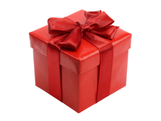 Red gift box with satin ribbon bow isolated on black background, Isolated On White, Png Transparent