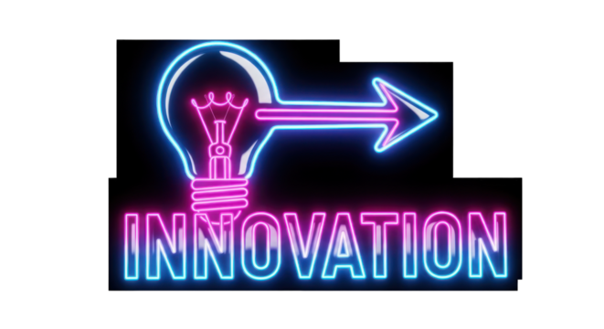 Neon Sign Innovation with Lightbulb and Arrow.