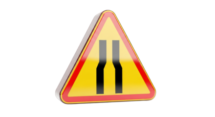 Road Narrowing Warning Sign with Yellow and Red Colors.