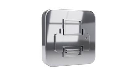 Shiny Metallic Printer Icon on Rounded Square Shape.