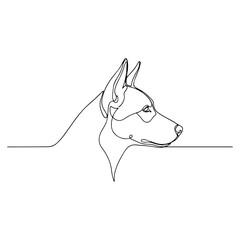 A minimalist one-line drawing captures the serene profile of a dog, its elegant form resting in quiet contemplation.