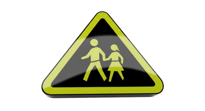 Pedestrian Crossing Sign: Yellow Triangle with Children Symbol.