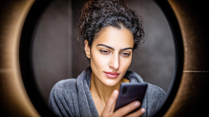 Person applying makeup in front of mirror