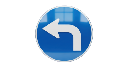 Blue and White Left Turn Road Sign.