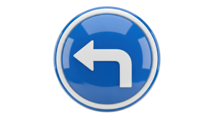 Glossy Blue and White Left Turn Sign.