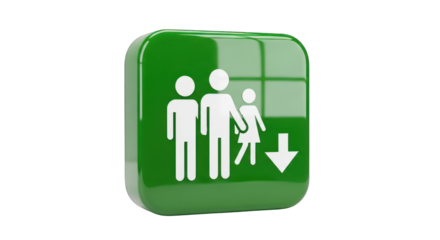 Green Family Sign with Downward Arrow Symbol.