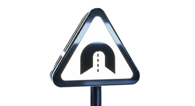 Metallic Road Sign Warning of Tunnel Ahead.