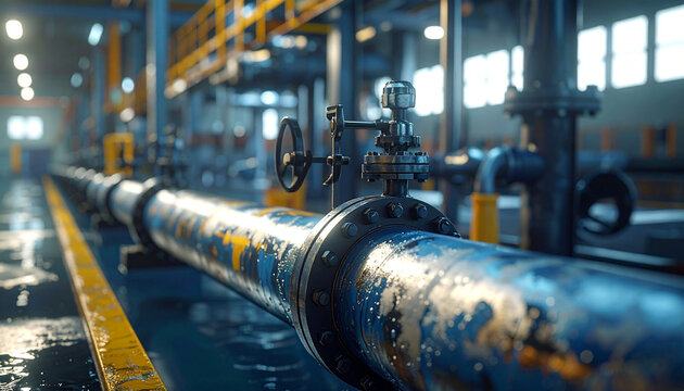 Industrial Pipe: The image showcases a detailed view of industrial pipes in an industrial facility with focus on their sturdy construction and intricate detailing.