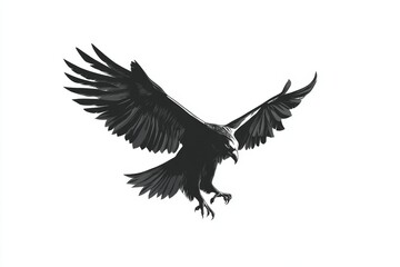 Obraz premium Majestic black raven in flight with wings outstretched on white background