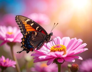 Butterfly on pink flower