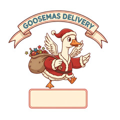 Goosemas Delivery Festive Christmas Goose Spreading Holiday Cheer with Gift Sack and Santa Hat