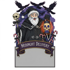 Midnight Delivery Dark Santa Skull Lantern Gothic Christmas Fantasy Illustration