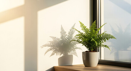 Simple Interior Decor Featuring Fern in Ceramic Pot
