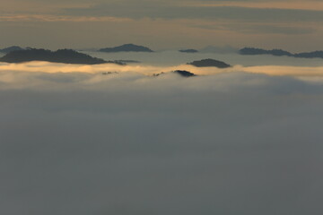 Beautiful morning landscape with mountains and sea of mist at Doi Hua Mod, Umphang Wildlife Sanctuary, Umphang district, Tak Province, Thailand