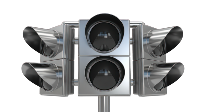 Modern Metallic Traffic Light with Four Signal Heads.
